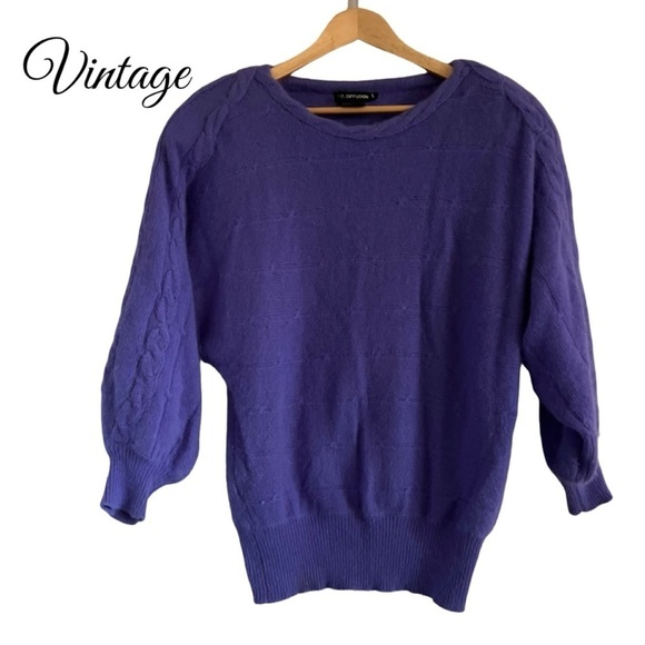Y2K Vintage I.B. DIFFUSION Women’s Angora Wool Violet Padded Shoulder Sw… - Picture 1 of 2